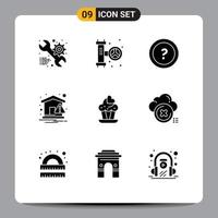 Set of 9 Modern UI Icons Symbols Signs for cupcake notification about notice support Editable Vector Design Elements