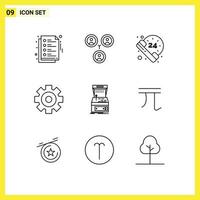 Set of 9 Vector Outlines on Grid for play game survice console multimedia Editable Vector Design Elements