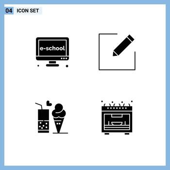 4 Solid Glyph concept for Websites Mobile and Apps e juice learning edit ice cream Editable Vector Design Elements