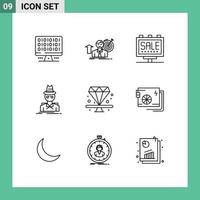 9 iconos creativos signos y símbolos modernos de ladrón incógnito crecimiento hacker cartel elementos de diseño vectorial editables vector