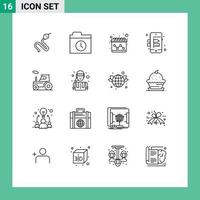 Modern Set of 16 Outlines and symbols such as construction worker transport calendar tractor process Editable Vector Design Elements