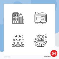 4 Universal Line Signs Symbols of building meeting headoffice friday time Editable Vector Design Elements