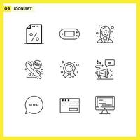 User Interface Pack of 9 Basic Outlines of champion achievement business call call deflection Editable Vector Design Elements