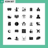 Set of 25 Vector Solid Glyphs on Grid for cell device city park file presentation Editable Vector Design Elements