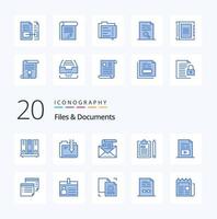 20 archivos y documentos paquete de iconos de color azul como archivo portapapeles descargar carta correo electrónico vector