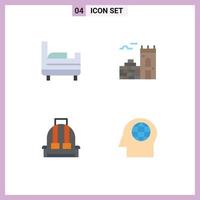 Pack of 4 Modern Flat Icons Signs and Symbols for Web Print Media such as bed face brick bag head Editable Vector Design Elements