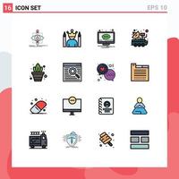 Group of 16 Modern Flat Color Filled Lines Set for science car superhero screen message Editable Creative Vector Design Elements