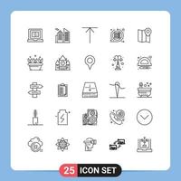 Mobile Interface Line Set of 25 Pictograms of marker location home server scrum Editable Vector Design Elements