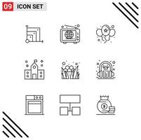 Universal Icon Symbols Group of 9 Modern Outlines of egg preparatory balloons education building Editable Vector Design Elements