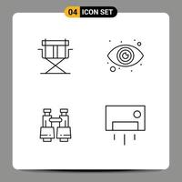 4 Thematic Vector Filledline Flat Colors and Editable Symbols of chair search foldable view ac Editable Vector Design Elements