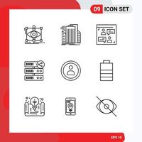 Group of 9 Outlines Signs and Symbols for server share smart hosting user Editable Vector Design Elements