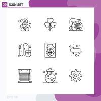 Pictogram Set of 9 Simple Outlines of love tool big mouse computer Editable Vector Design Elements