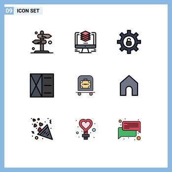 9 colores planos universales de línea de relleno establecidos para aplicaciones web y móviles configuración de moda de computadora de hombre de hotel elementos de diseño vectorial editables vector