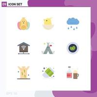 Set of 9 Modern UI Icons Symbols Signs for camp tent free cloud signal security Editable Vector Design Elements