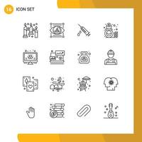 Pictogram Set of 16 Simple Outlines of info cash dope money bag Editable Vector Design Elements