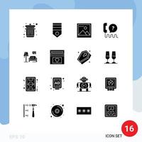 16 Universal Solid Glyphs Set for Web and Mobile Applications room support image service help Editable Vector Design Elements