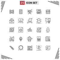 Universal Icon Symbols Group of 25 Modern Lines of mail process ironing board creative communication Editable Vector Design Elements