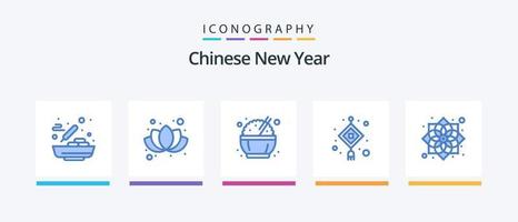 paquete de iconos azul 5 del año nuevo chino que incluye el año nuevo. chino. alimento. China. linterna. diseño de iconos creativos vector