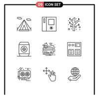 Outline Pack of 9 Universal Symbols of online payment profit notification card Editable Vector Design Elements