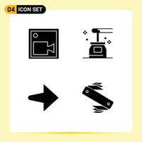 Stock Vector Icon Pack of 4 Line Signs and Symbols for cam arrow video oil knife Editable Vector Design Elements