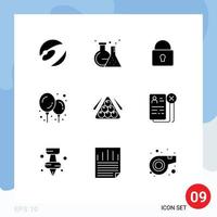 Modern Set of 9 Solid Glyphs Pictograph of pool snooker lock ball baby stuff Editable Vector Design Elements