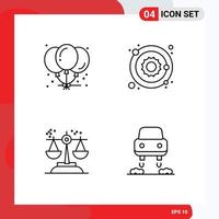 Pack of 4 creative Filledline Flat Colors of balloons conclusion party star judgment Editable Vector Design Elements