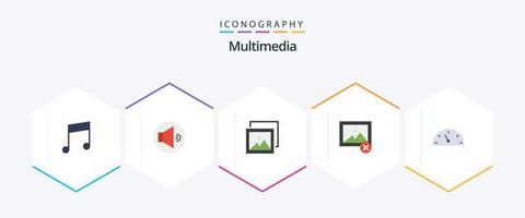 paquete multimedia de 25 iconos planos que incluye . . foto. velocidad. calibre vector