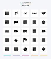 paquete creativo de iconos negros sólidos de 25 glifos de youtube, como ui. estación de juegos. básico. videojuego. ux vector