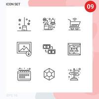 User Interface Pack of 9 Basic Outlines of business mountain shopping image shopping Editable Vector Design Elements