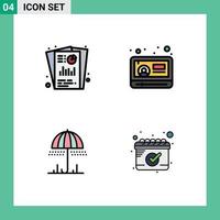 Stock Vector Icon Pack of 4 Line Signs and Symbols for analysis rain seo analysis play weather Editable Vector Design Elements