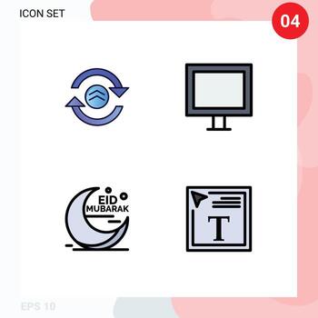 Mobile Interface Filledline Flat Color Set of 4 Pictograms of arrow mubarak computing television cresent Editable Vector Design Elements