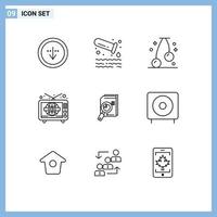 Pack of 9 Modern Outlines Signs and Symbols for Web Print Media such as analysis world wide tube tv news Editable Vector Design Elements