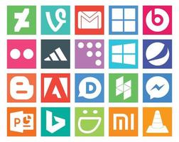 Paquete de 20 íconos de redes sociales que incluye powerpoint houzz adidas disqus blogger vector