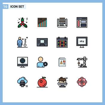 Pictogram Set of 16 Simple Flat Color Filled Lines of user left blueprint interface layout Editable Creative Vector Design Elements