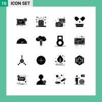 16 Thematic Vector Solid Glyphs and Editable Symbols of speed pills sticks medical camera Editable Vector Design Elements
