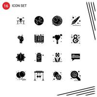 16 User Interface Solid Glyph Pack of modern Signs and Symbols of remover back to school globe discovery world Editable Vector Design Elements