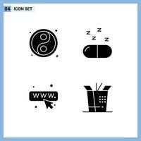 Paquete de 4 glifos sólidos de interfaz de usuario de signos y símbolos modernos de yin yang alimentos drogas seo capa 1 elementos de diseño vectorial editables vector