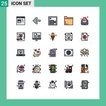grupo de símbolos de iconos universales de 25 colores planos de líneas llenas modernas de elementos de diseño de vectores editables de video de carpeta de punto multimedia de spam
