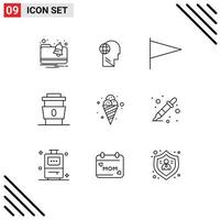 Pictogram Set of 9 Simple Outlines of food food country fast cup Editable Vector Design Elements