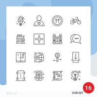 Universal Icon Symbols Group of 16 Modern Outlines of supplement protein fork gainer vehicles Editable Vector Design Elements