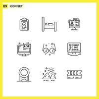 Stock Vector Icon Pack of 9 Line Signs and Symbols for broadcasting tv sleep online dialog Editable Vector Design Elements