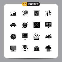 Universal Icon Symbols Group of 16 Modern Solid Glyphs of diet roadster document car diy Editable Vector Design Elements