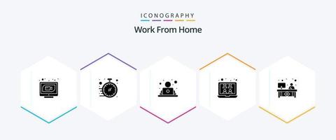 Work From Home 25 Glyph icon pack including desk. online. fast working. meeting. worker vector