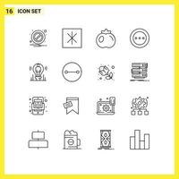 Mobile Interface Outline Set of 16 Pictograms of person idea fruit bulb order Editable Vector Design Elements