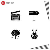 Solid Glyph Pack of 4 Universal Symbols of movie apple tree film map tree Editable Vector Design Elements