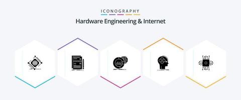 Hardware Engineering And Internet 25 Glyph icon pack including future. advanced. hardware. infographic. data vector