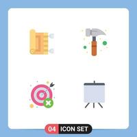 paquete de 4 iconos planos creativos de alfombra señorita orar martillo objetivo elementos de diseño vectorial editables vector