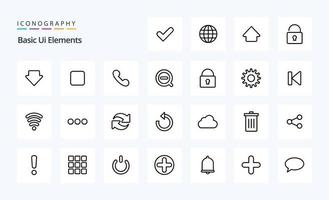 25 Basic Ui Elements Line icon pack vector