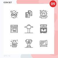 Modern Set of 9 Outlines Pictograph of miner shopping cart paper ecommerce options Editable Vector Design Elements