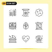 Universal Icon Symbols Group of 9 Modern Outlines of flammable easter zoom birthday online Editable Vector Design Elements